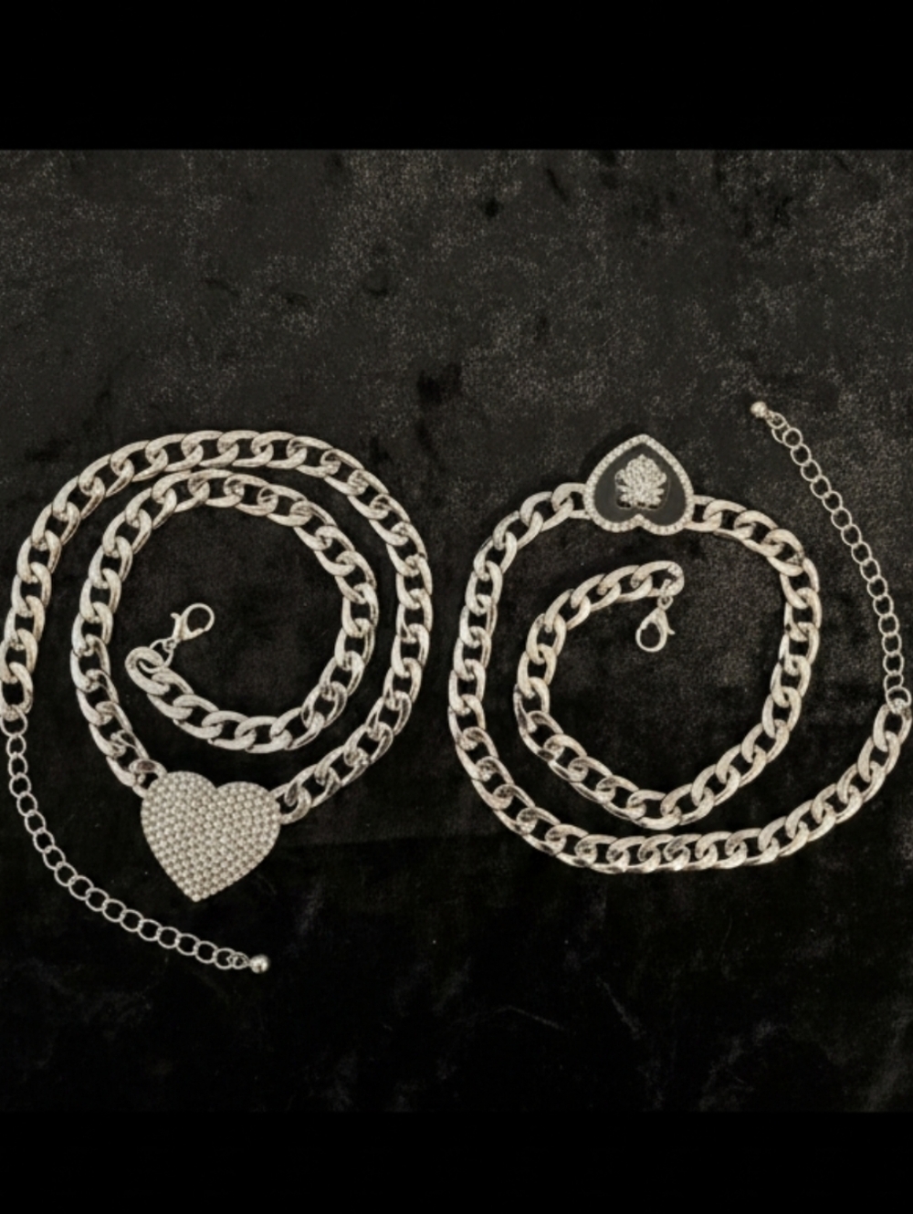 Silver-Tone Heart Pendant Necklace Duo with Crystal Pavé